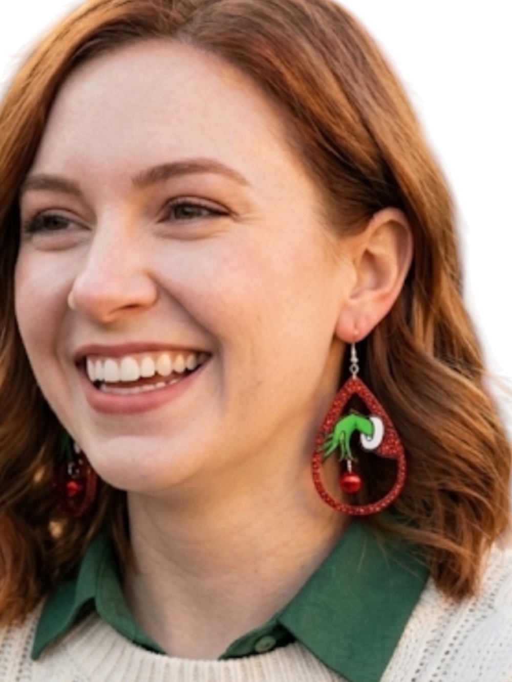 Glitter Grinch Red & Green‎ Dangle Earrings Nickel Free